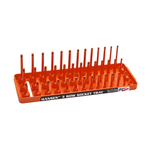 Hansen Global 1/4" Metric 3-Row Socket Tray, Orange 14063